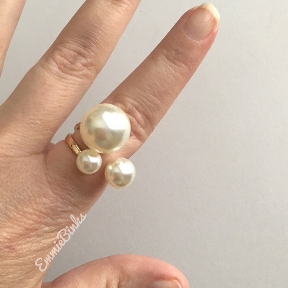 💥3for$28 New Faux Pearl Trio Adjustable Statement Ring Pearl Illusion Cuff Ring - Picture 7 of 16